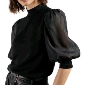 Ted Baker London‎ Micaeli Organza Puff 3/4 Sleeve Mock Neck Knit Top Size 2
